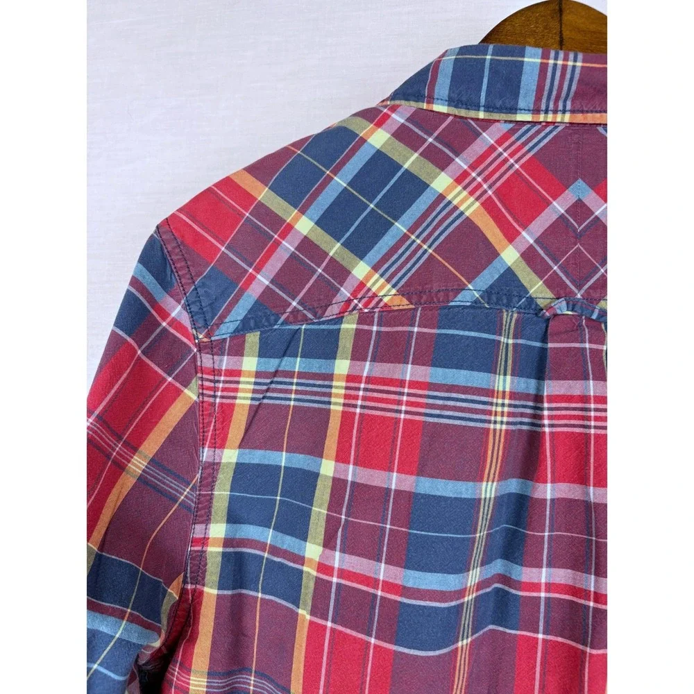 Jachs NY Mens Plaid Button Down Shirt Red Blue Yellow Long‎ Sleeve Classic Fit